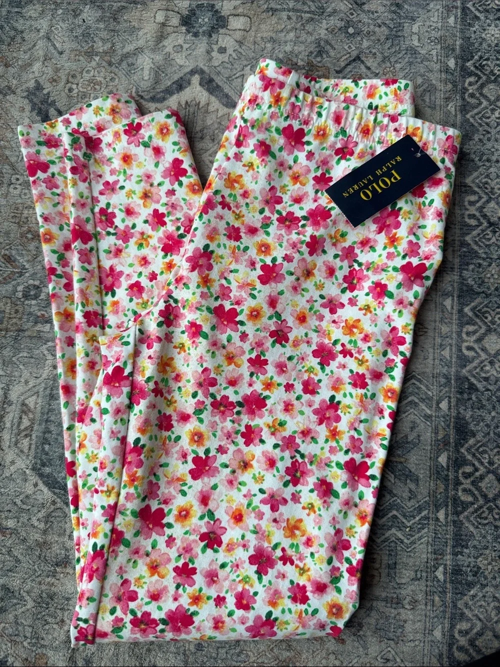Polo Ralph Lauren Girls Floral Leggings Size Large 12 14 Pink Stretch Pants
